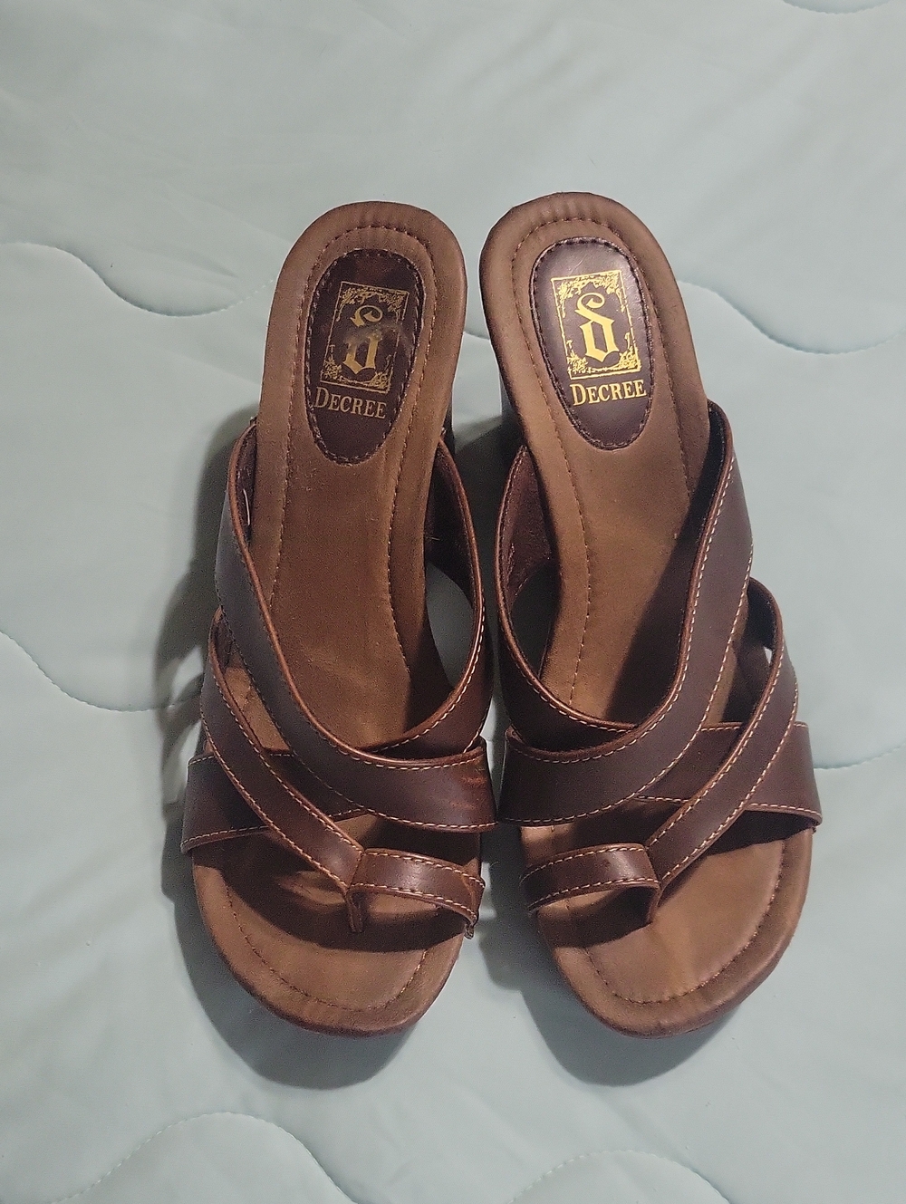 Decree Brown Strappy Slip-On Heeled Mules Sz 8